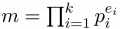 $\textstyle m=\prod_{i=1}^{k}p_i^{e_i}$